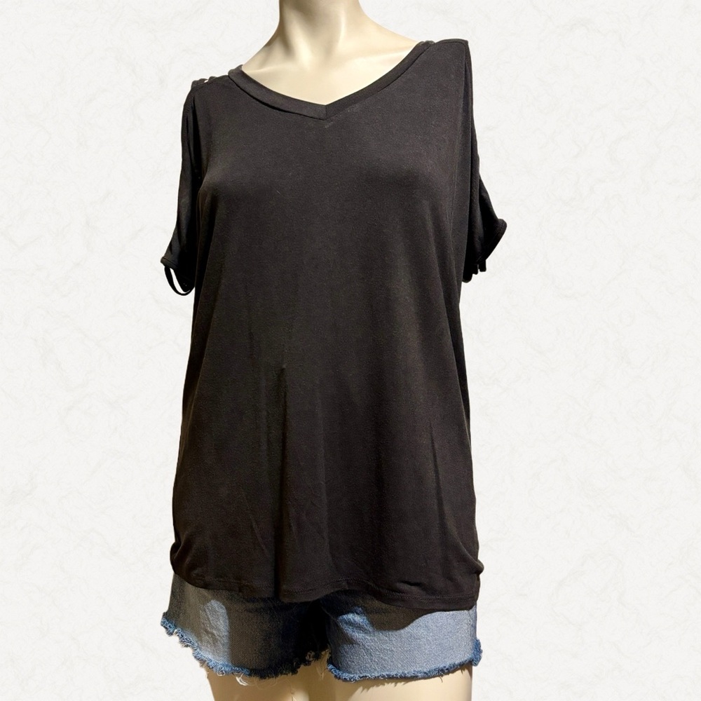 BKE Strappy Cold Shoulder V-Neck Top Gray NWT Size Small